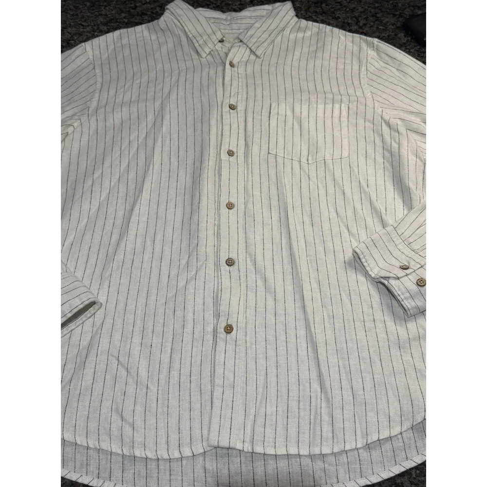 Panama Jack Mens Linen Blend Pinstripe Button Down Shirt White Black XL Long Slv